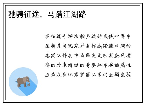 驰骋征途，马踏江湖路